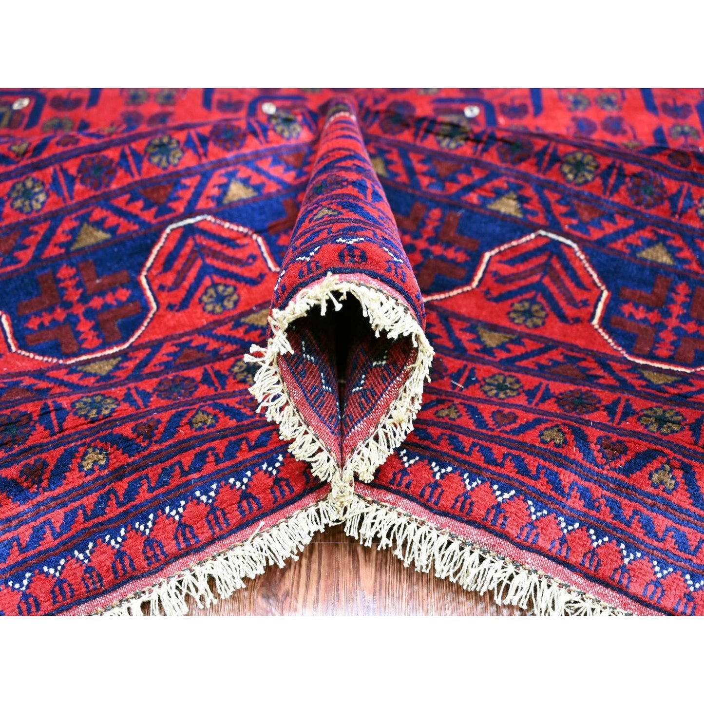 10'X13'6" Deep Red Afghan Khamyab Star Design 100% Wool Hand Knotted Rug