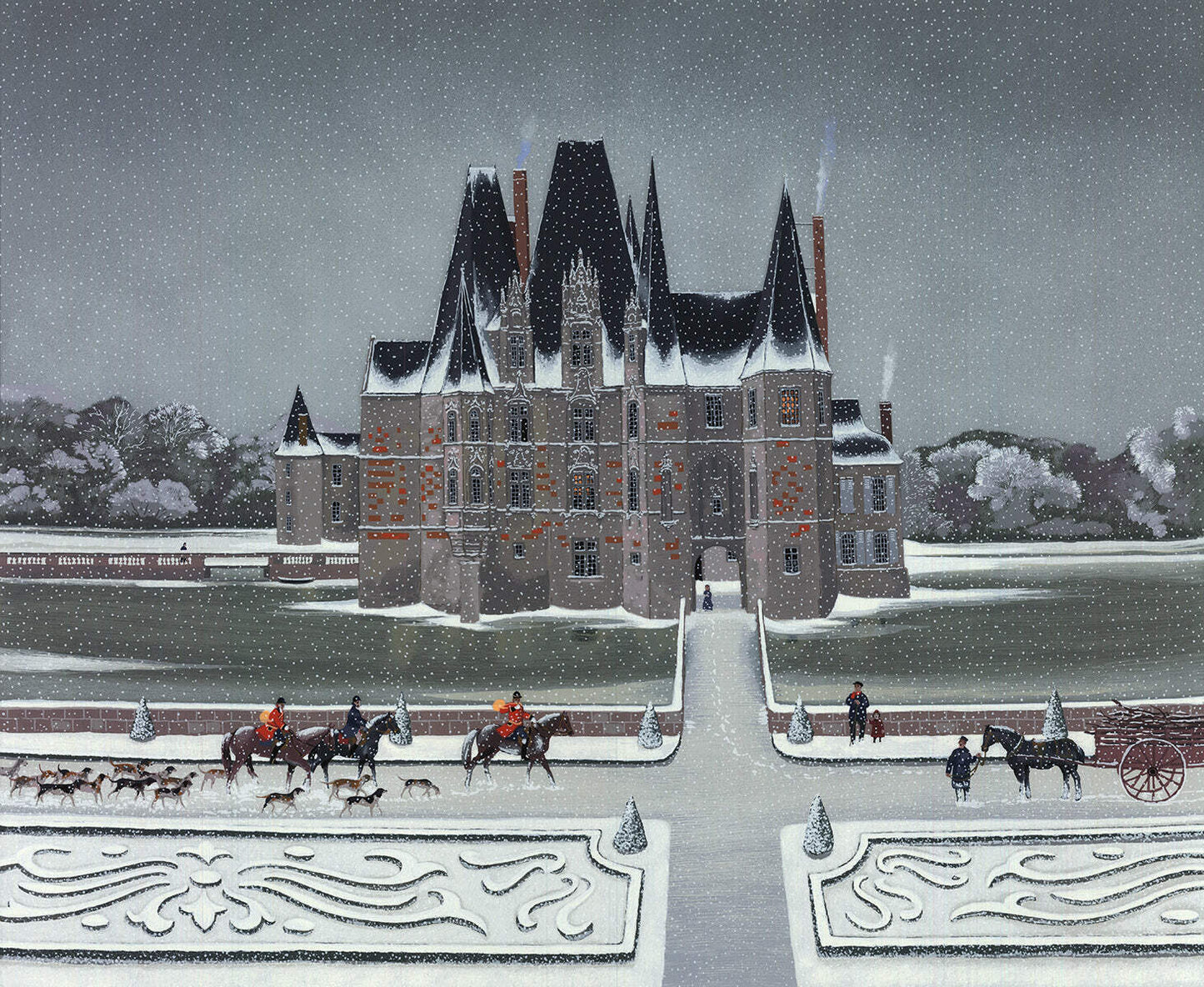 Michel Delacroix Chasse A Cour Signed " Serigraph Contemporary