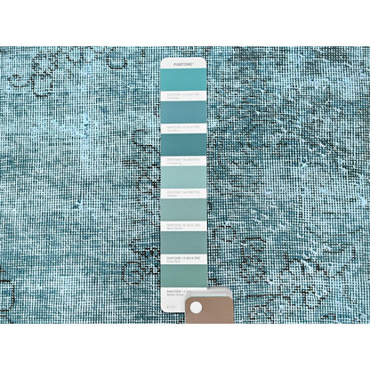 2'X5' Aqua Green Overdyed Vintage Zoroastrian Hand Knotted Wool Runner Rug