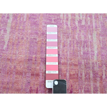 8'1"X10'4" Shades Of Pink Vertical Ombre Design Wool Hand Knotted Rug