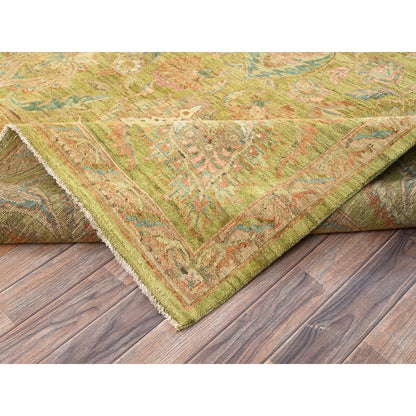 8'10"X12'1" Chino Green Vintage Rajasthan 100% Wool Hand Knotted Rug