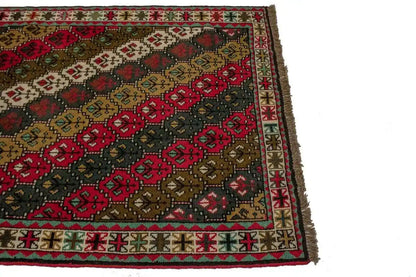 4X7 Ft Handmade Red Wool Rug Vintage Style Tribal