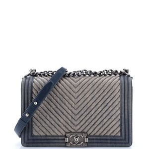 Chanel Boy Flap Bag Chevron Denim New Medium