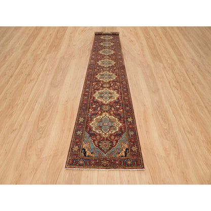2'7"X18' Red Hand Knotted Fine Heris Re-Creation Wool Xl Runner Rug