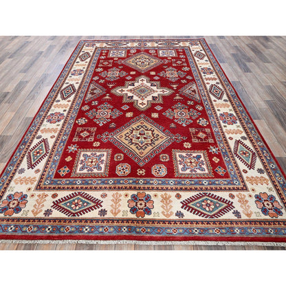 6'X8'10" Red Afghan Special Kazak Geometric Pattern Hand Knotted Wool Rug