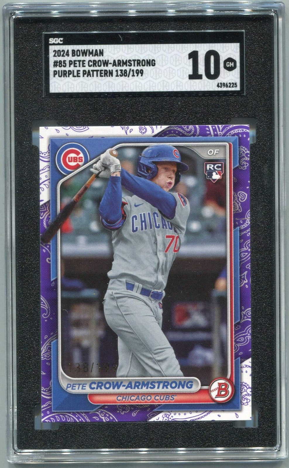 Pete Crow-Armstrong 2024 Bowman Purple Pattern Parallel Rc #85 138/199 Sgc Grade
