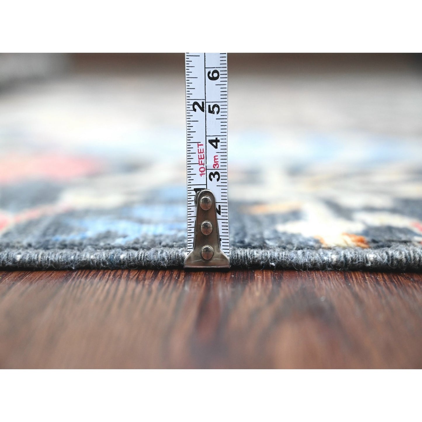 6'X6' Blue Afghan Peshawar Birds Design Hand Knotted Soft Wool Square Rug