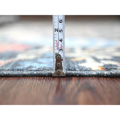 6'X6' Blue Afghan Peshawar Birds Design Hand Knotted Soft Wool Square Rug