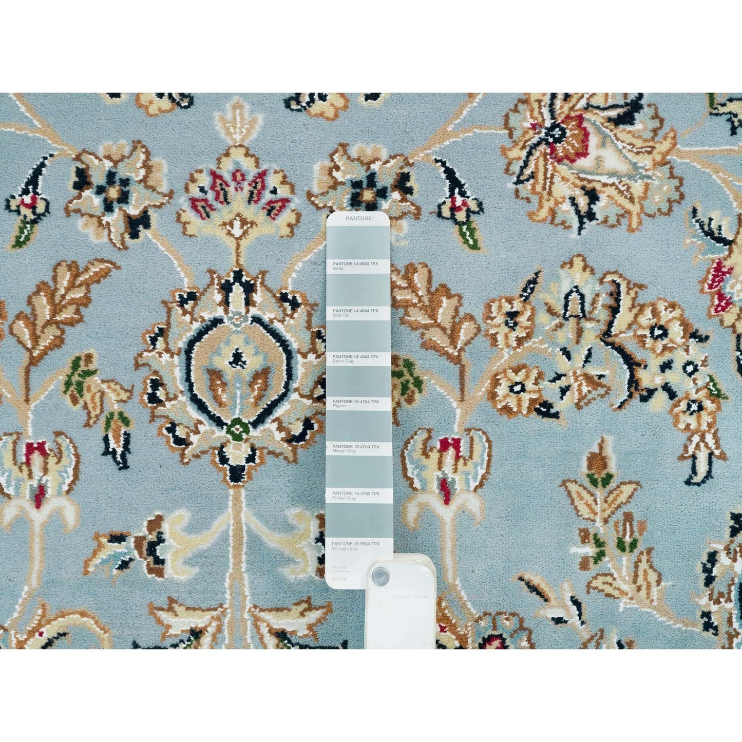 6'X9'2" Light Blue Nain Design 250 Kpsi Wool Hand Knotted Oriental Rug