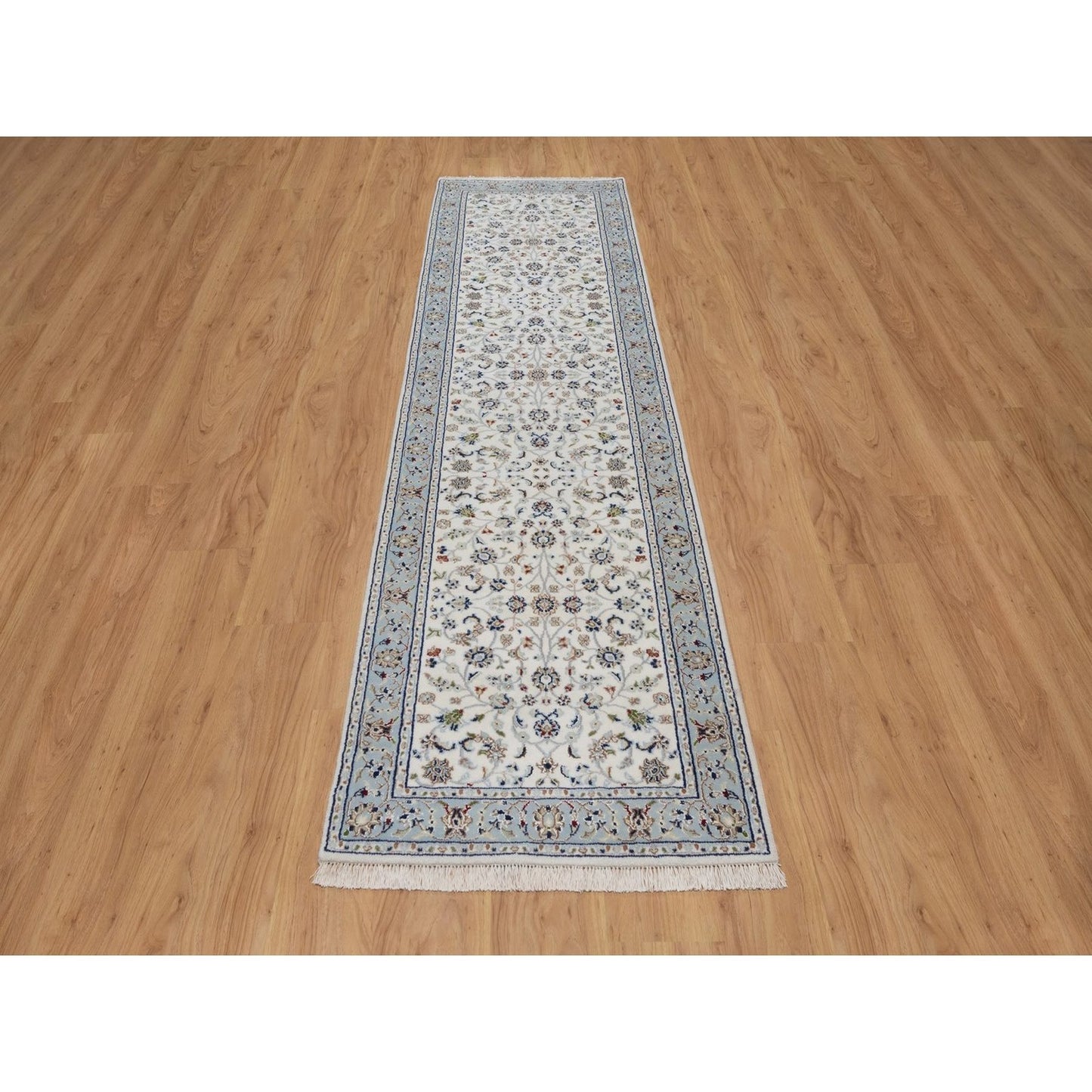 2'9"x10' Ivory Nain with Floral Design Hand Knotted Wool & Silk Runner Rug