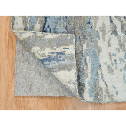 2'7"X8'1" Gray Abstract Design Wool And Silk Hand Knotted Runner Rug