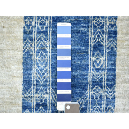 5'10"X8'9" Denim Blue Fine Peshawar Hand Knotted Soft And Shiny Wool Rug