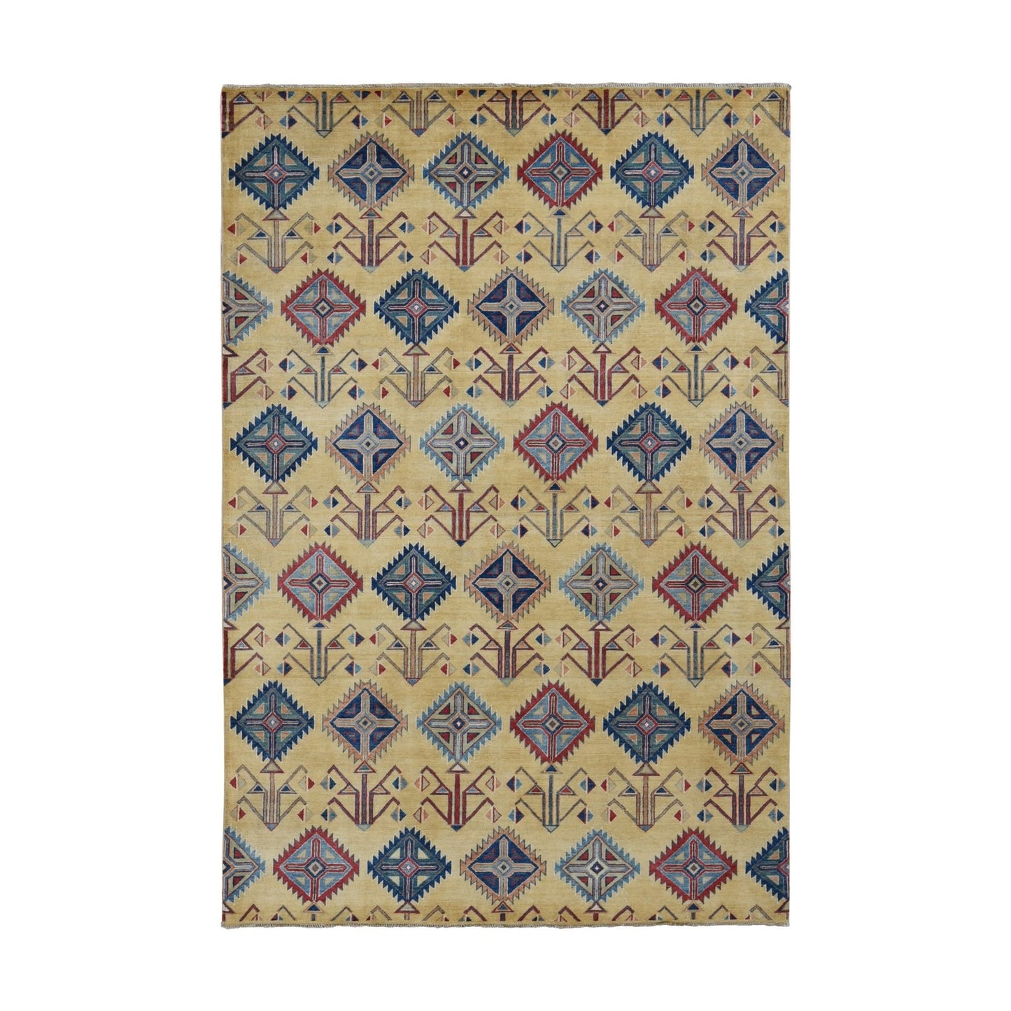6'1"X9'1" Mellow Yellow Special Kazak Design Hand Knotted Soft Wool Rug