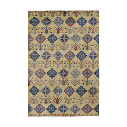 6'1"X9'1" Mellow Yellow Special Kazak Design Hand Knotted Soft Wool Rug