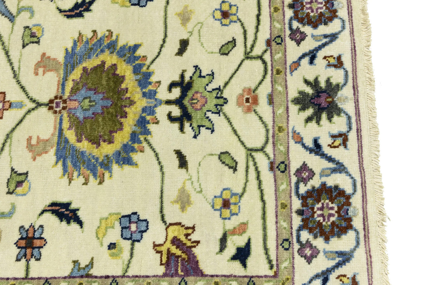 Handmade cream floral design oushak chobi rug small oriental size carpet