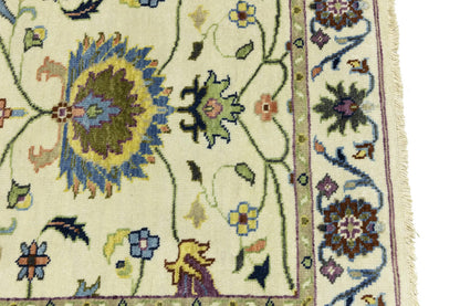 Handmade cream floral design oushak chobi rug small oriental size carpet