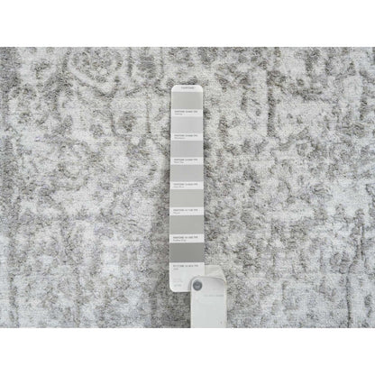 2'7"X17'7" Gray Hand Knotted Wool And Silk Zoroastrian Design Runner Rug