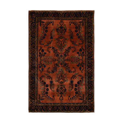 4'2"X6'4" Orange Rust Antique Zoroastrian Sarouk Mohajoren Oriental Rug