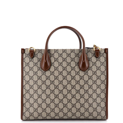 Gucci Structured Top Handle Open Tote Gg Coated Canvas Small