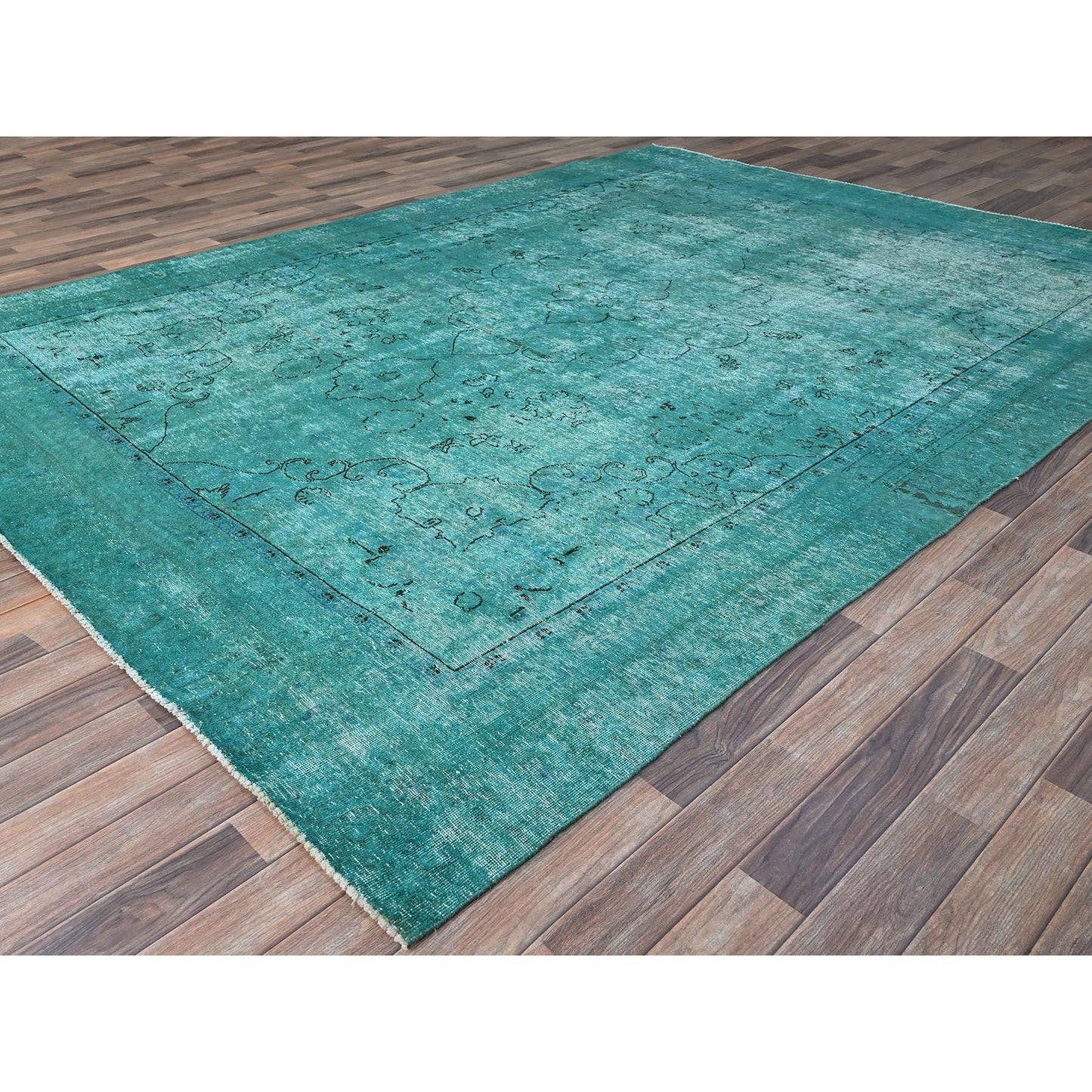 8'1"X11' Deep Green Hand Knotted 100% Wool Vintage Tebraz Oriental Rug