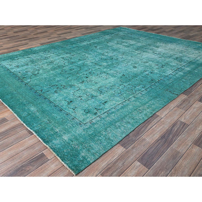 8'1"X11' Deep Green Hand Knotted 100% Wool Vintage Tebraz Oriental Rug
