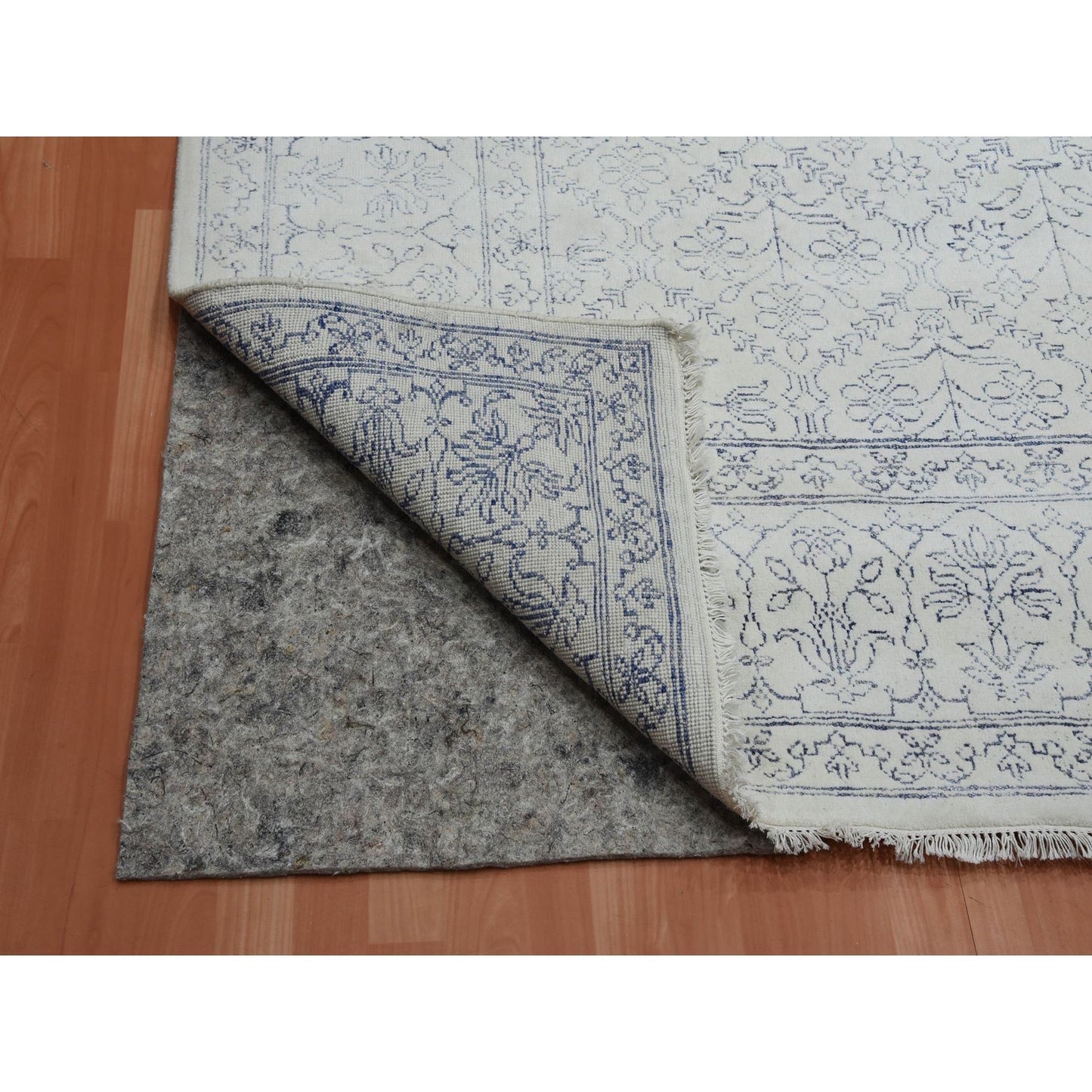 9'1"X11'10" Ivory Hand Knotted 100% Cotton Agra Design Rug