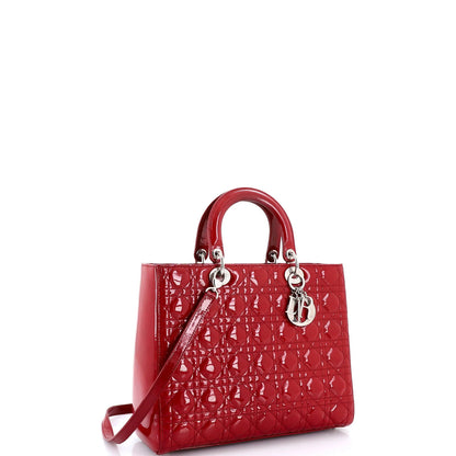 Christian Dior Vintage Lady Dior Bag Cannage Quilt Patent Large