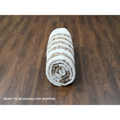 8'2"X9'10"Brown Wool Minimalist Stripe Design Hand Knotted Oriental Rug
