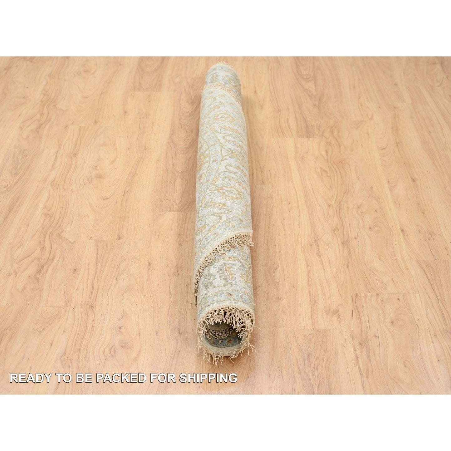 6'1"X6'1" Hand Knotted Ivory Karajeh Design Pure Wool Round Rug