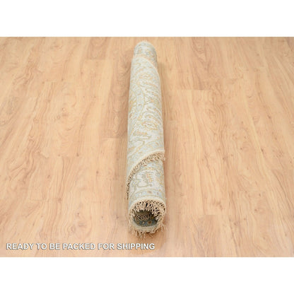 6'1"X6'1" Hand Knotted Ivory Karajeh Design Pure Wool Round Rug