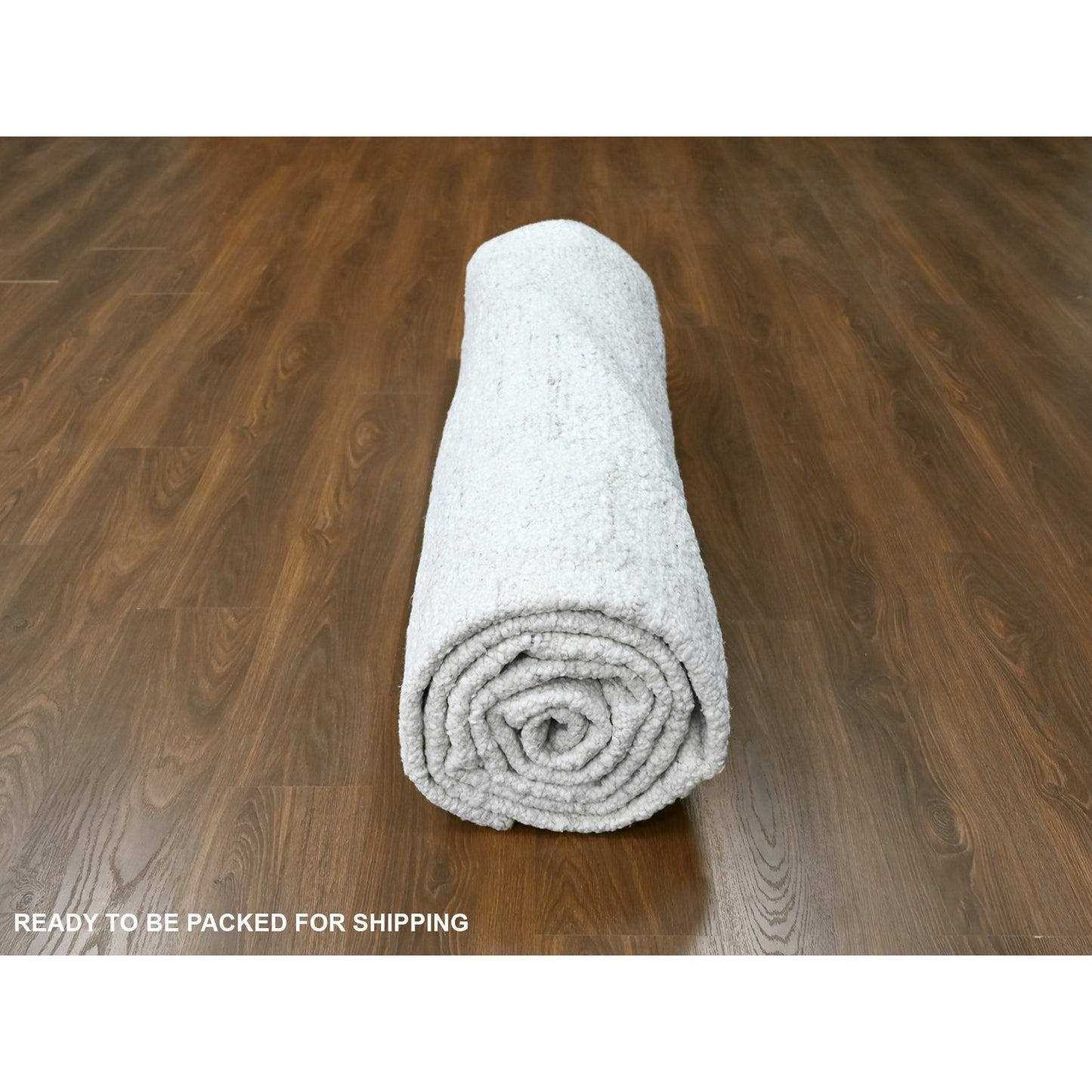 9'3"X12'2" Bone White Minimalist Swedish Design Hand Knotted Wool Rug