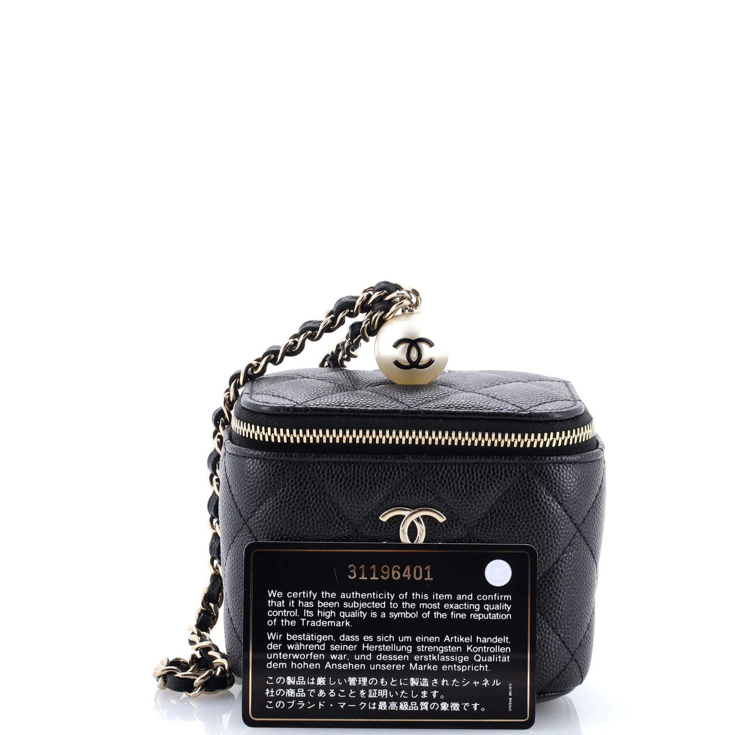 Chanel Classic Pearl Vanity Case With Chain Quilted Caviar Mini
