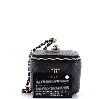 Chanel Classic Pearl Vanity Case With Chain Quilted Caviar Mini