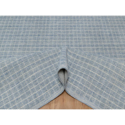 9'1"X12' Faded Blue Modern Plain Decor Box Design Loomed Knotted Wool Rug