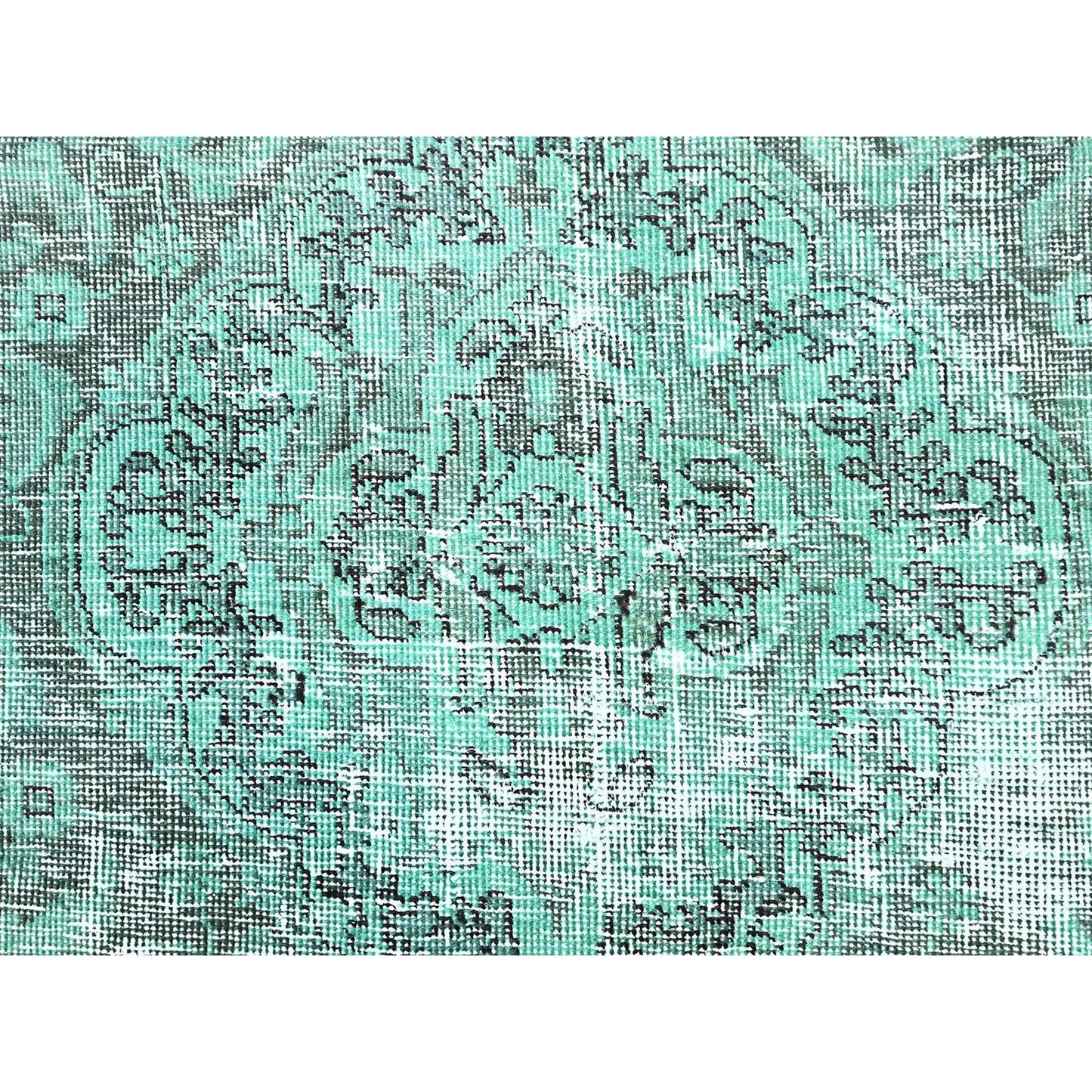 6'1"X9' Green Worn Wool Hand Knotted Overdyed Old Zoroastrian Tebraz Rug
