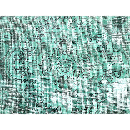 6'1"X9' Green Worn Wool Hand Knotted Overdyed Old Zoroastrian Tebraz Rug