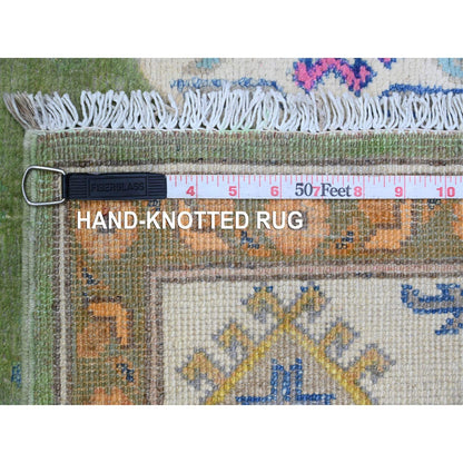 Rug 5'6"x7'7" Green Fusion Kazak Caucasian Design Hand Knotted 100% Wool