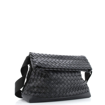 Bottega Veneta Classic Fold Over Messenger Bag Intrecciato Leather Large