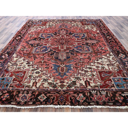 8'4"X10'2" Blush Red Vintage Zoroastrian Heris Hand Knotted Pure Wool Rug