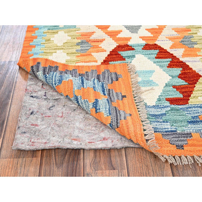 2'7"X8' Colorful Afghan Kilim 100% Wool Rug Flat Weave Hand Woven Runner