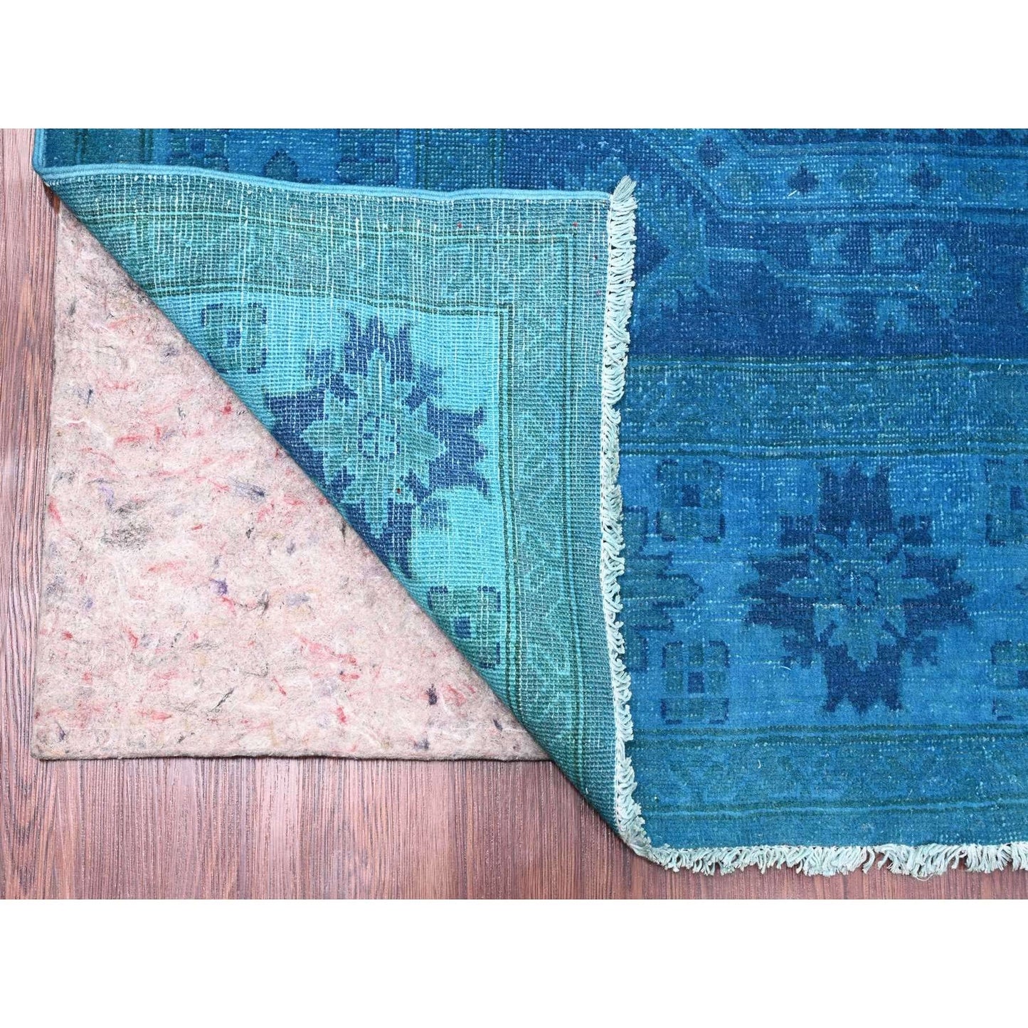 7'8"X10'1" Blue Hand Knotted Overdyed Kazak Geometric Design All Wool Rug
