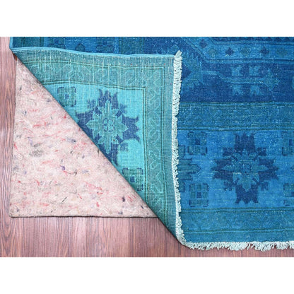 7'8"X10'1" Blue Hand Knotted Overdyed Kazak Geometric Design All Wool Rug