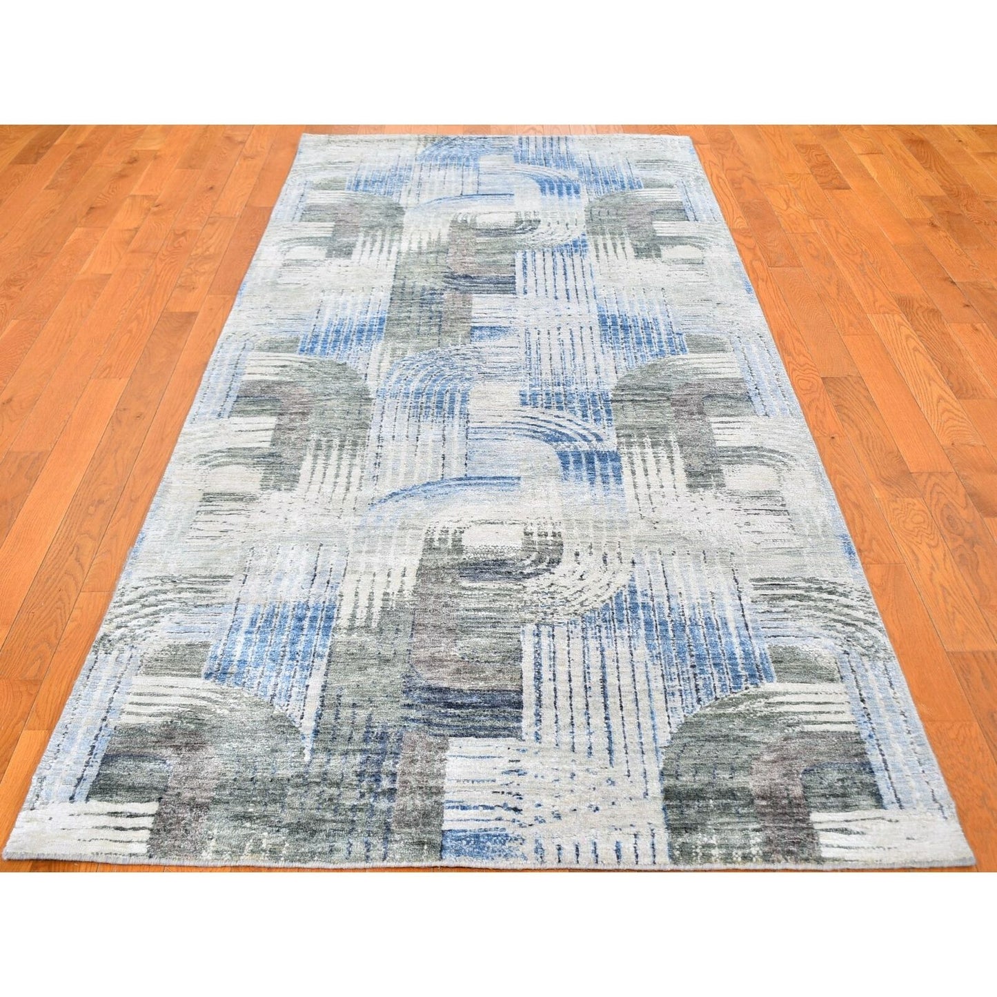 4'X10'2" The Intertwined Passage Wide Runner Silk With Textured Wool Rug