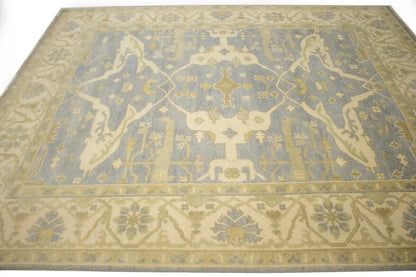 Handmade Oushak Oriental Rug Muted Gray Floral