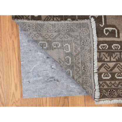 6'3"X9'10" Gray Vintage Afghan Balooch Hand Knotted Pure Wool Rug