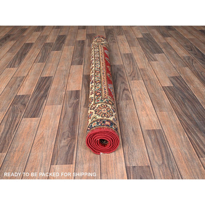 4'1"X5'9" Red Hand Knotted Afghan Super Kazak Medallions Design Wool Rug