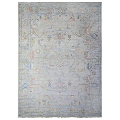 9'10"X13'6" Alabaster White Afghan Angora Oushak Wool Hand Knotted Rug
