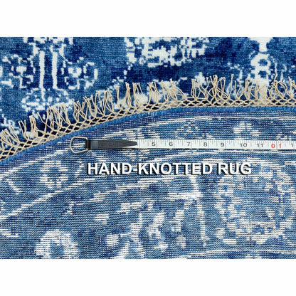 6'2"X6'2" Blue Tone On Tone Wool And Silk Round Hand Knotted Oriental Rug
