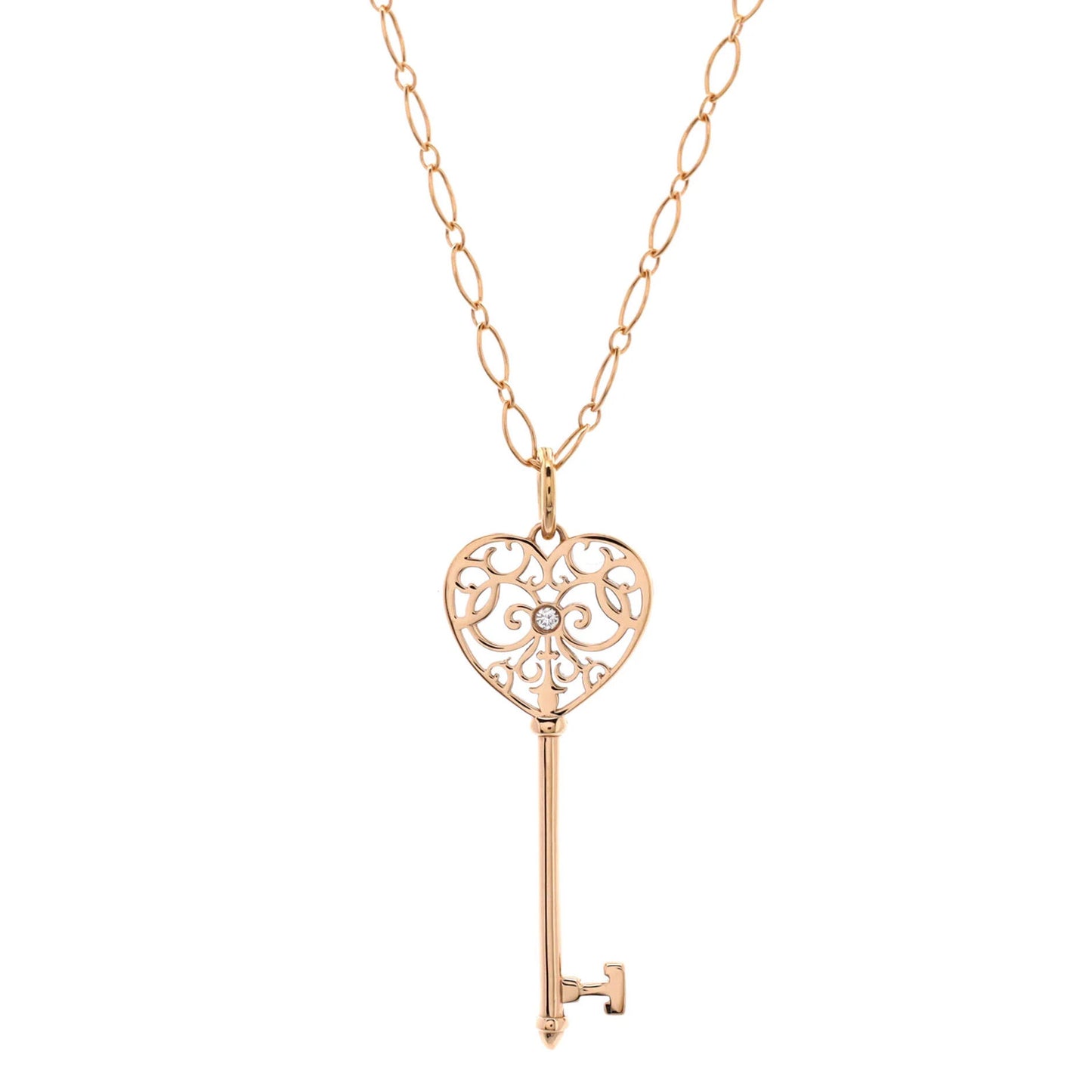 Tiffany & Co. Enchant Heart Key Pendant Necklace 18K Rose Gold With Diamond