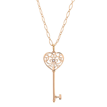 Tiffany & Co. Enchant Heart Key Pendant Necklace 18K Rose Gold With Diamond